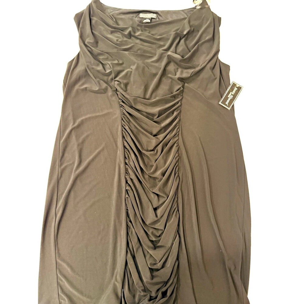 Jessica Howard Black Solid Ruched Stretch Sheath Dress Sleeveless Long 24W